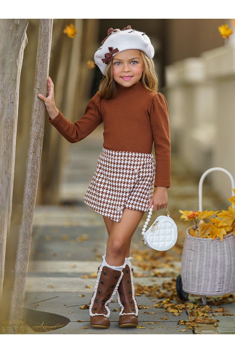 Ready  Turtleneck Top and  Skort Set, Alternate, color, Brown