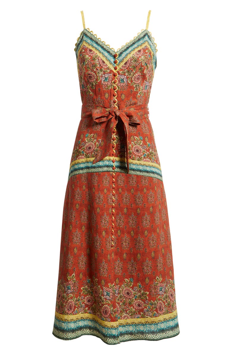 Elie Tahari The Brooks Mixed Print Linen Blend Midi Dress, Main, color,