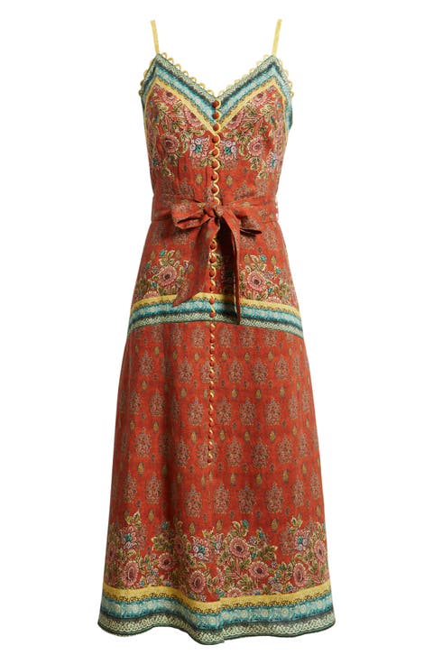 The Brooks Mixed Print Linen Blend Midi Dress