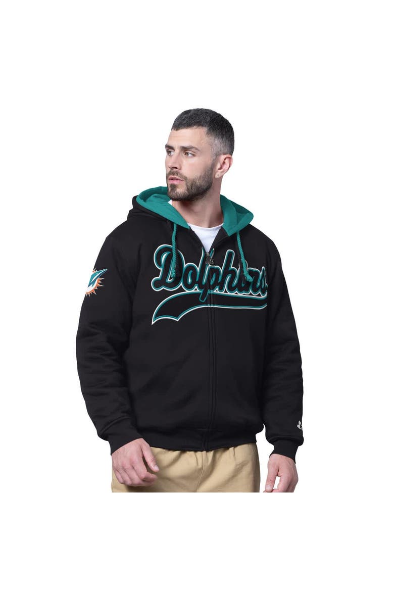 Men's Starter Black Miami Dolphins Big Shot Full-Zip Double Hoodie, Main, color, Black