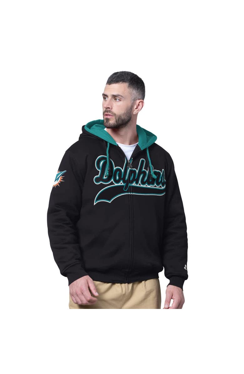 STARTER Men's Starter Black Miami Dolphins Big Shot Full-Zip Double Hoodie, Main, color, Black
