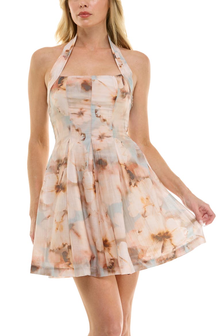 Halter Fit & Flare Minidress, Alternate, color, PEACH BLUE