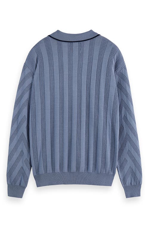 Scotch & Soda Structured Long Sleeve Polo In Blue