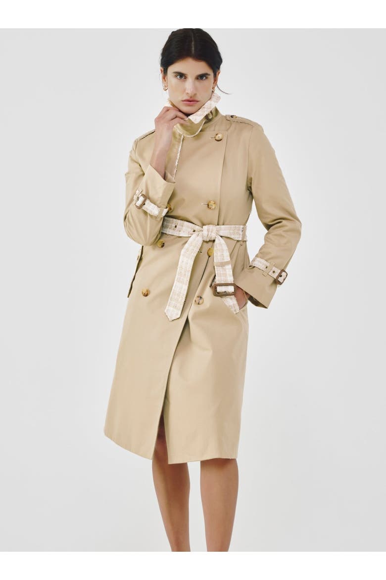 Twill & Tweed Contrast Trench, Alternate, color, Beige