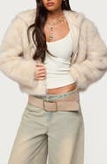 EDIKTED Beyonca Faux Fur Hooded Crop Jacket