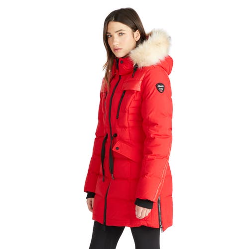 Pajar Alia Mixed Media Quilted Parka With Detachable Hood And Faux Fur Trim In Current Red