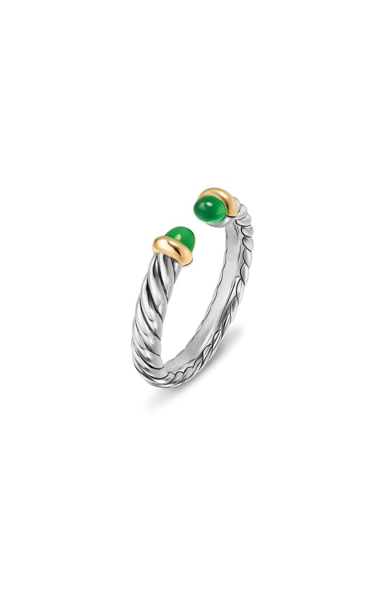David Yurman Petite Cable Open Ring in Sterling Silver with 14K Yellow Gold, 3.4mm, Alternate, color, Green Onyx