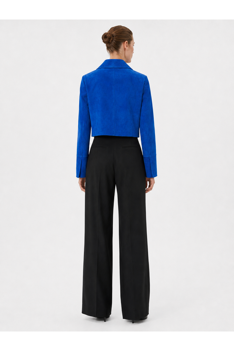 Saphira Premium Suede Leather Cropped Double-Breasted Jacket, Alternate, color, Blue