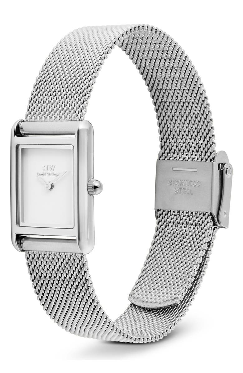 Daniel Wellington Bound Mini Tank Mesh Strap Watch, 17mm x 26mm, Alternate, color, Silver-Tone