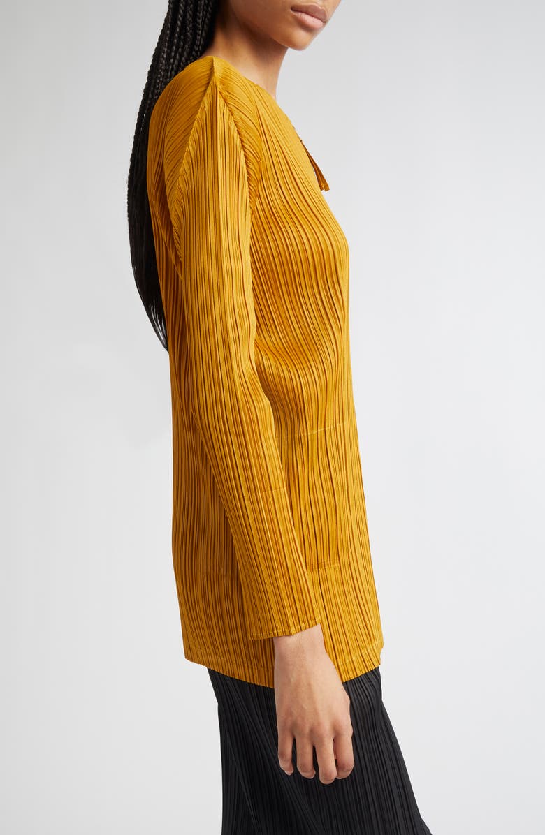 Pleats Please Issey Miyake Monthly Colors September Pleated Longline Zip Jacket, Alternate, color, Ocher