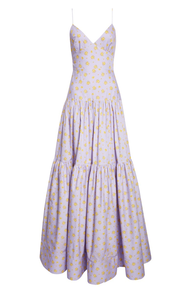 Lela Rose Floral Print Cotton Tiered Gown, Alternate, color, Lavender/ Sunflower