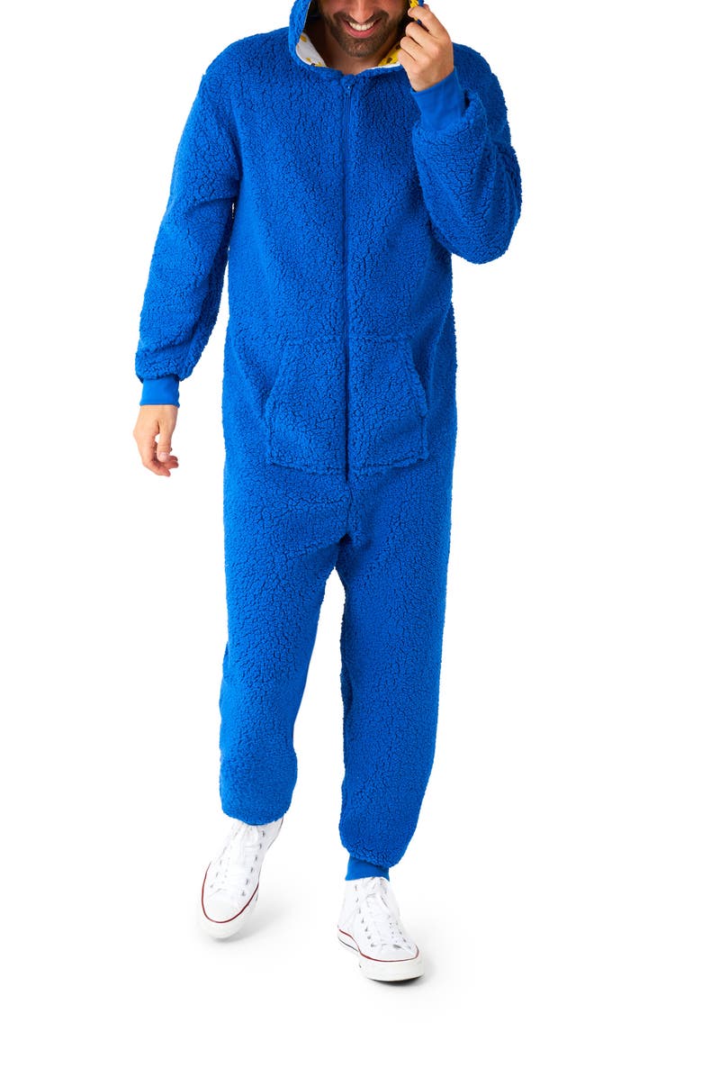 OppoSuits Sesame Street<sup>®</sup> Cookie Monster Hooded Long Sleeve Fleece Jumpsuit, Main, color, Blue