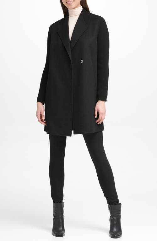 Kenneth Cole Ribbed Sleeve Wool Blend Coat In Black