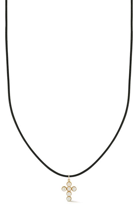 <p>14K Gold Pearl Cross Necklace</p>