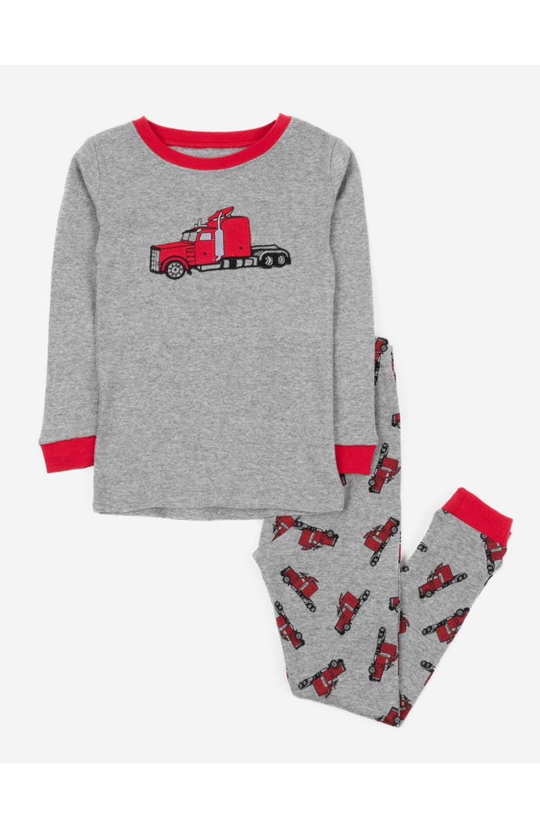 Leveret Kids Cotton Two-Piece Printed Pajamas, Vehicles & Machines, Main, color, Trailer