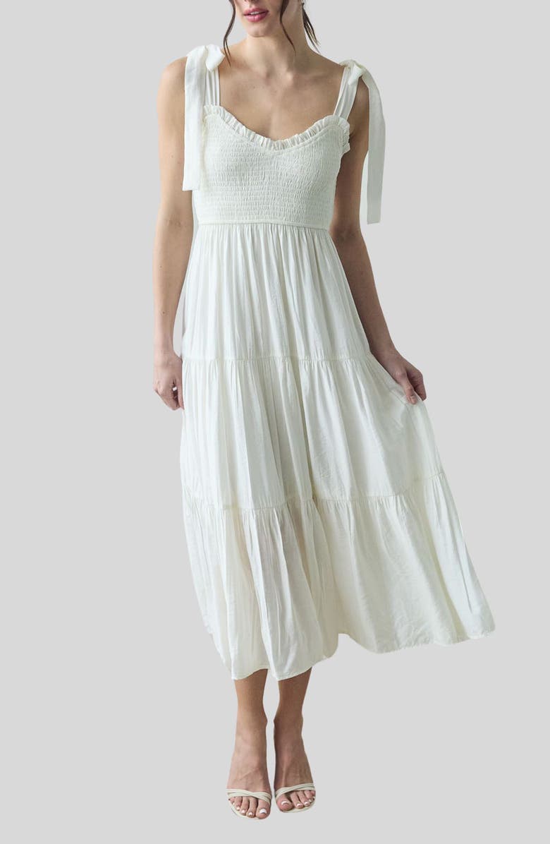 Blu Pepper Tie Shoulder Smocked Midi Sundress, Main, color,