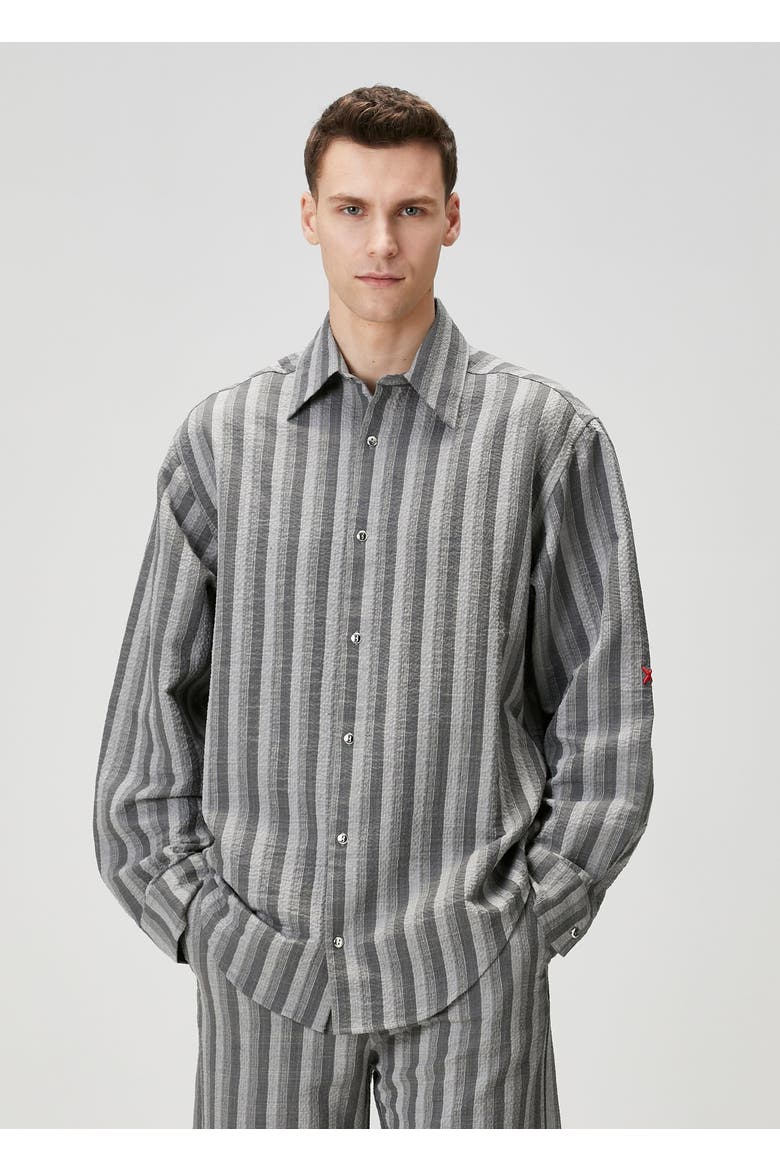 Linen & Cotton Blend Checked Woven Shirt, Alternate, color, grey