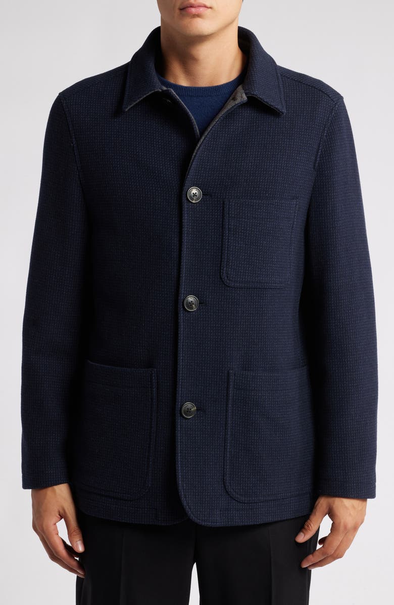 Hart Schaffner Marx Sonoma Textured Wool Blend Button-Up Jacket, Alternate, color, Navy Mini Check