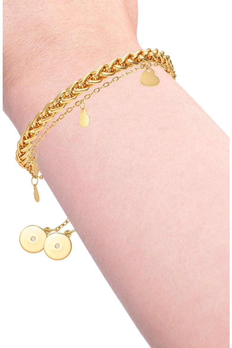 Set of 2 Charm & Wheat Chain Bracelets, Alternate, color, GOLD TONE