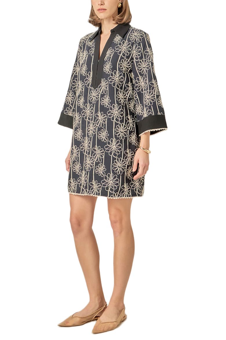 Floral Embroidery Shift Minidress, Alternate, color, BLACK/ NATURAL