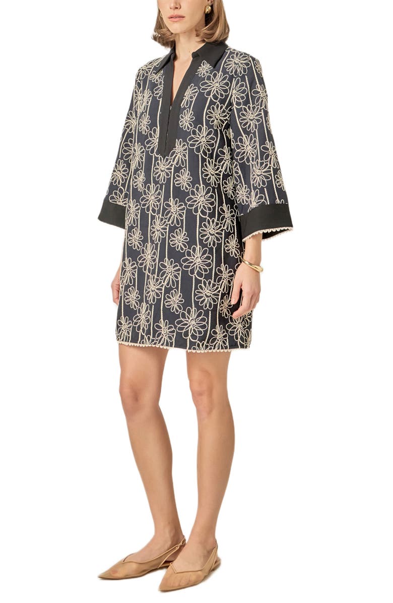 English Factory Floral Embroidery Shift Minidress, Alternate, color, Black/ Natural