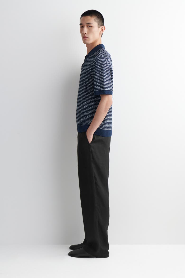 Open-knit Polo Shirt, Alternate, color, NAVY / WHITE / STRIPED