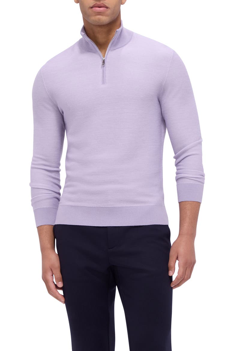 Merino Wool & Silk Bird's Eye Quarter Zip Sweater, Main, color, LILAC