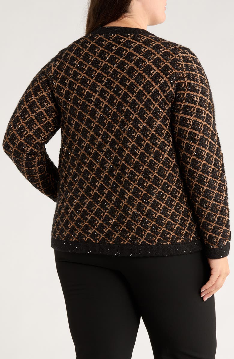 Anne Klein Texture Plaid Beaded Cardigan, Alternate, color, Anne Black/ Vicuna