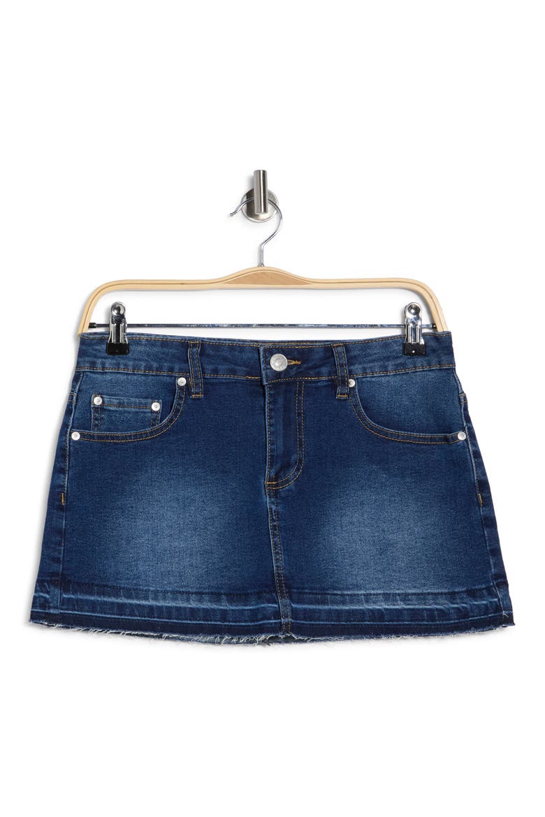 Raw Hem Denim Miniskirt, Alternate, color, DARK RINSE