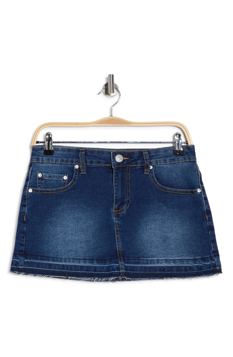Madden Girl Raw Hem Denim Miniskirt, Alternate, color, Dark Rinse