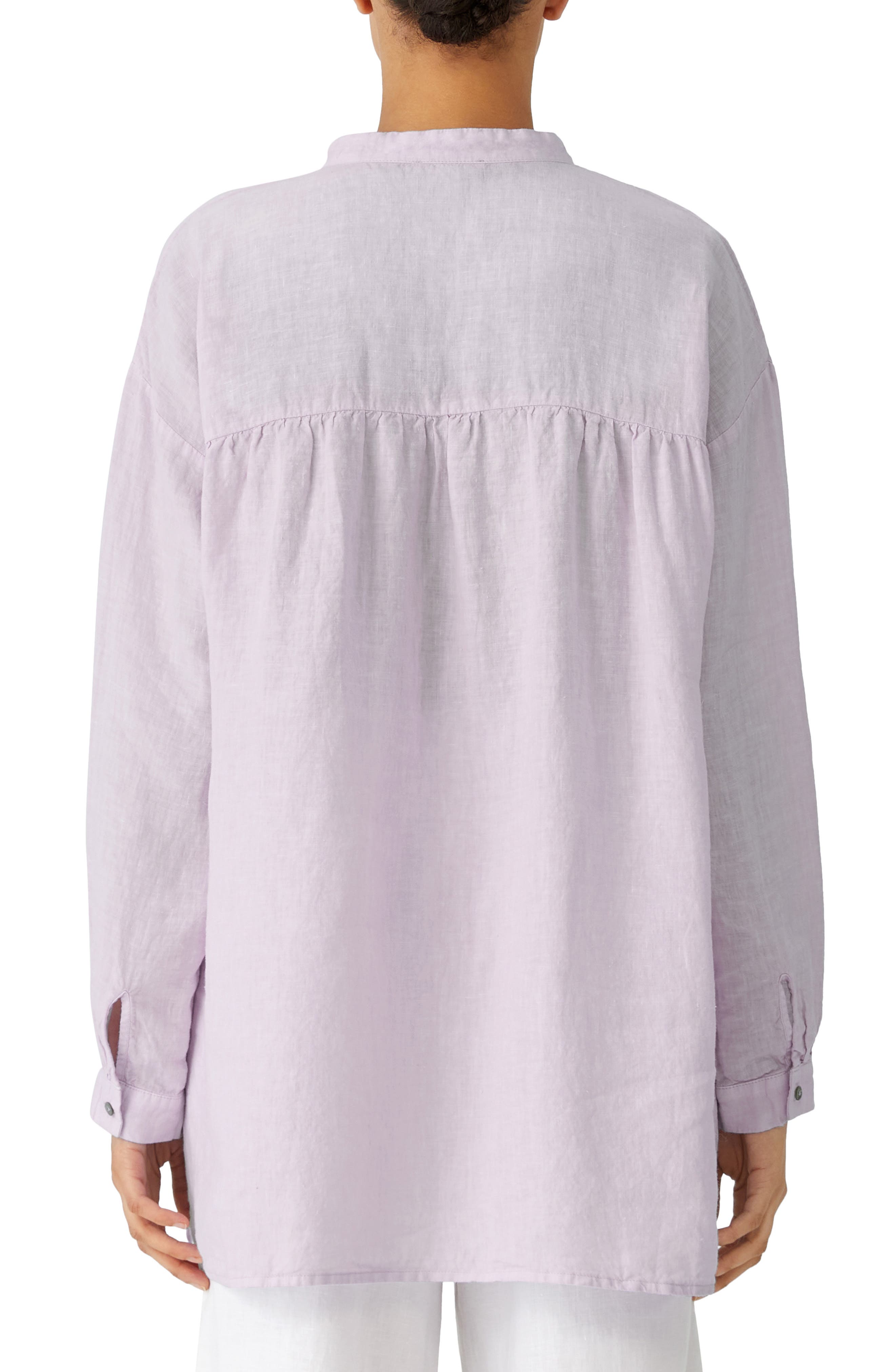Eileen Fisher Band Collar Organic Linen Shirt (Women) | Nordstromrack