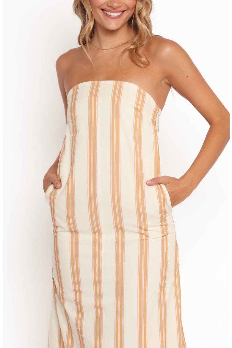 Luisa Stripe Strapless Cotton Maxi Dress, Alternate, color, BROWN STRIPE