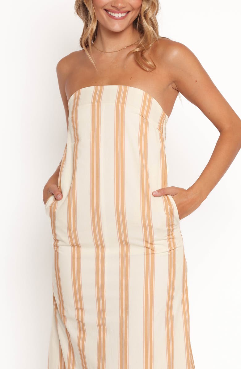 Petal & Pup Luisa Stripe Strapless Cotton Maxi Dress, Alternate, color, Brown Stripe