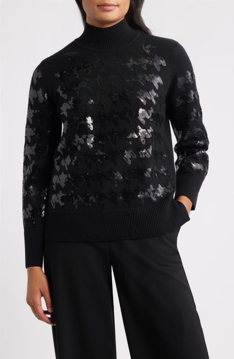Sequin Houndstooth Mock Neck Sweater (Regular & Petite)