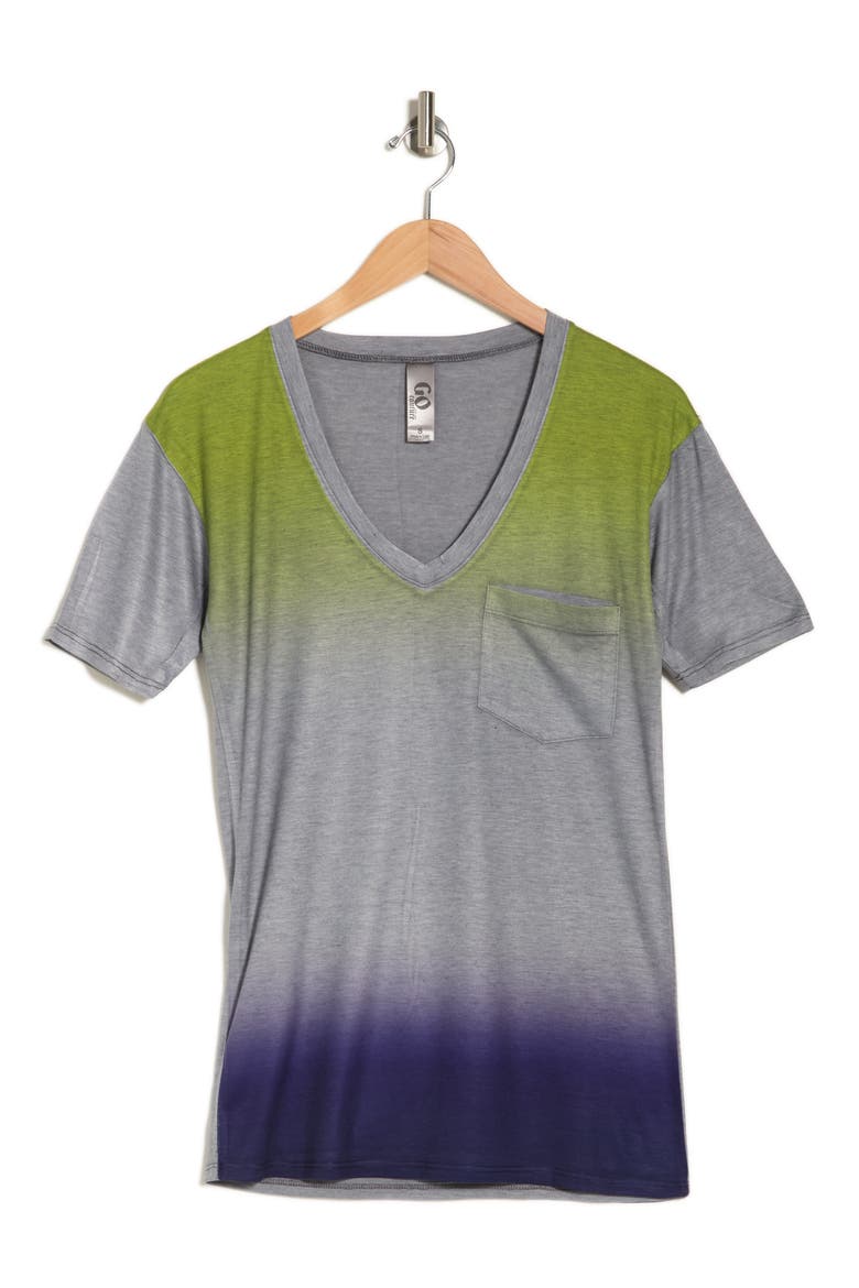 Deep V-Neck Boyfriend T-Shirt, Alternate, color, GREY/ BEETROOT PURPLE