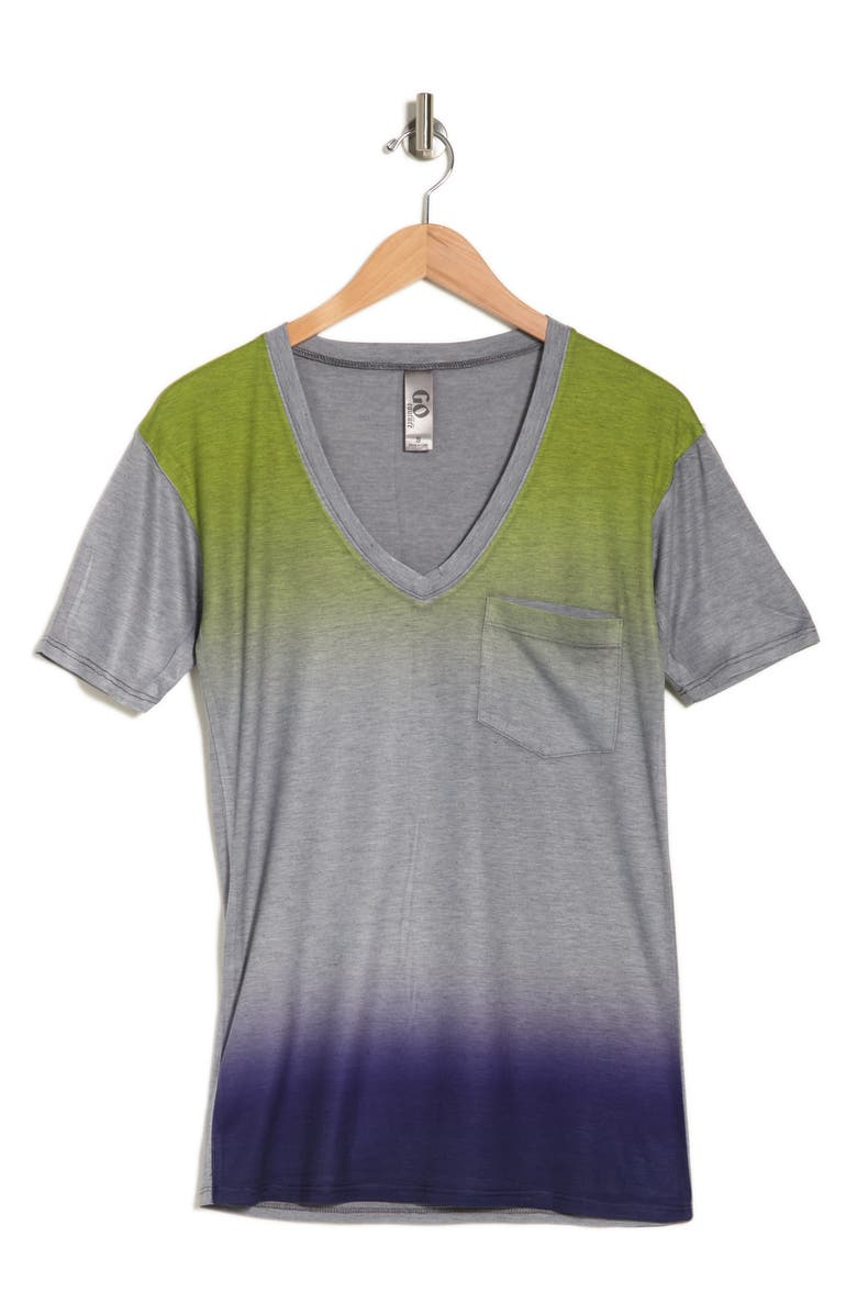 GO COUTURE Deep V-Neck Boyfriend T-Shirt, Alternate, color, Grey/ Beetroot Purple
