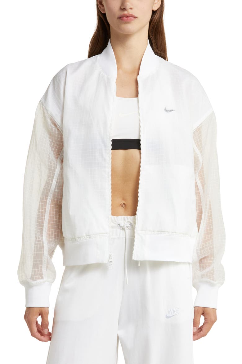 Essentials Bomber Jacket, Main, color, WHITE/ BLACK