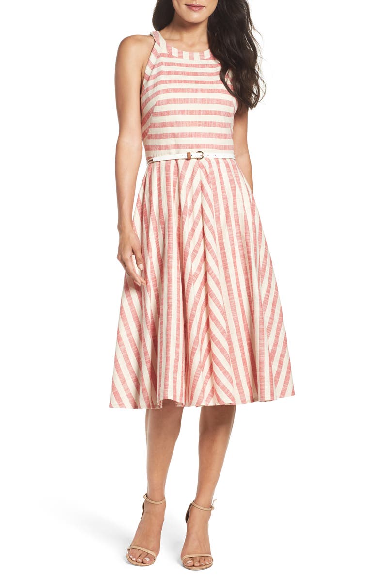Eliza J Stripe Fit & Flare Midi Dress, Main, color, 