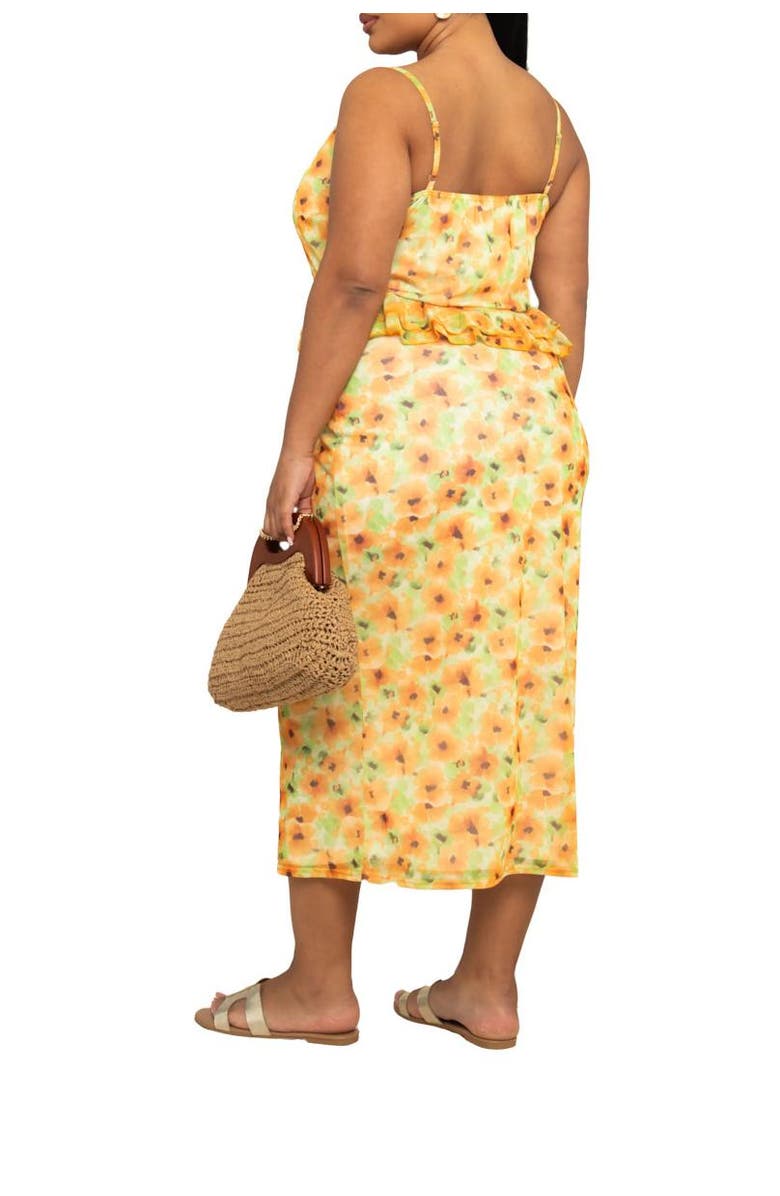 FASHION-SZN CURVE Floral Print Peplum Midi Dress, Alternate, color, Yellow