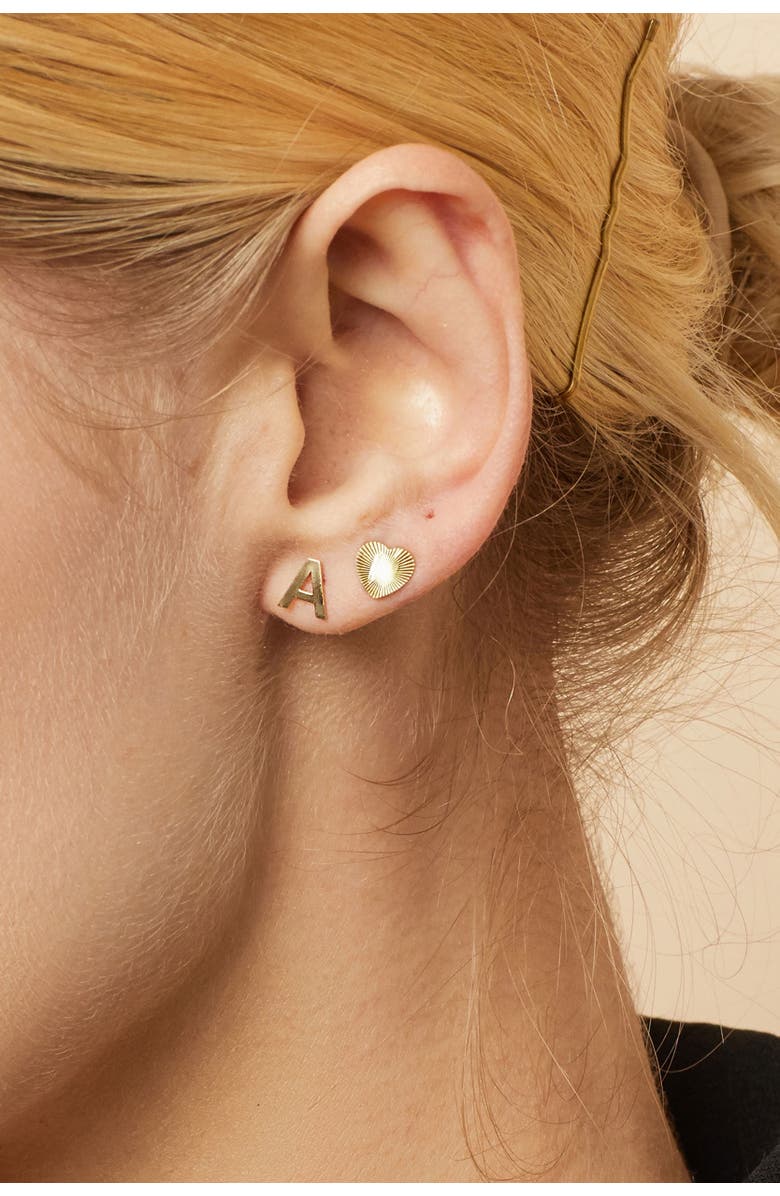 Oradina 14K Gold Initial Reaction Single Stud, Alternate, color, Letter Y