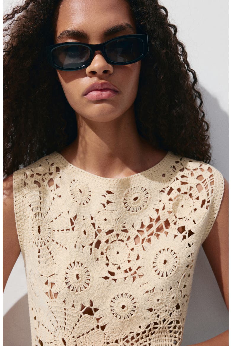 Truita Open Work Knit Asymmetric Hem Top, Alternate, color, PASTEL YELLOW