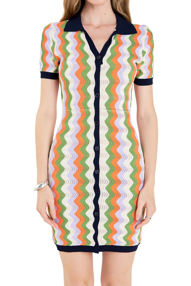Wavy Stripe Short Sleeve Sweater Dress, Alternate, color, ORANGE MULTI STRIPE