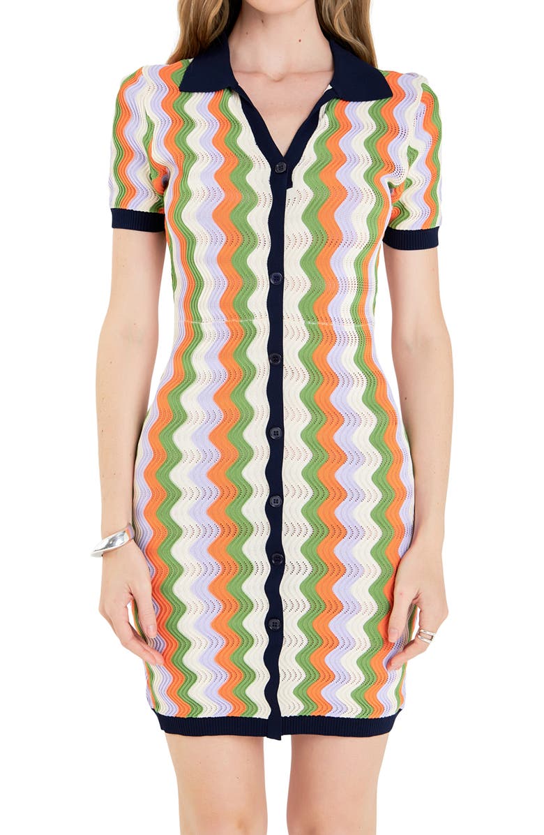 English Factory Wavy Stripe Short Sleeve Sweater Dress, Alternate, color,