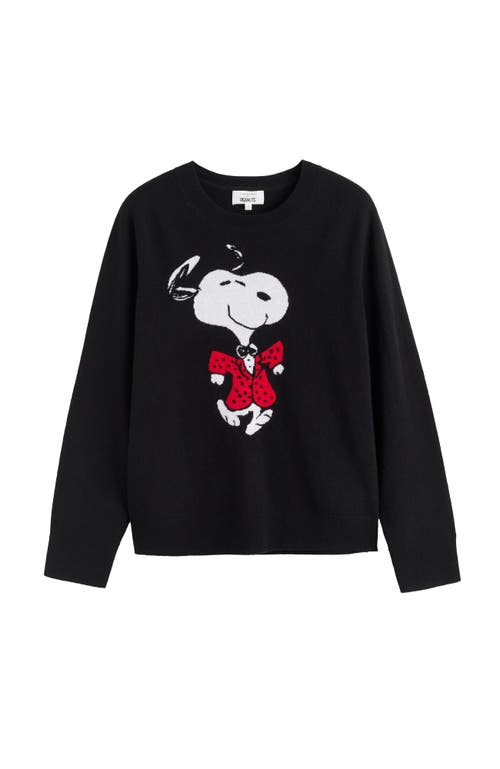Chinti & Parker Wool-cashmere Crewneck Dancing Snoopy Sweater In Black