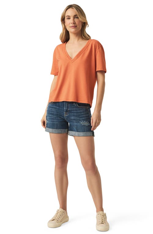 Splendid Dawn Crochet Trim Tee In Orange