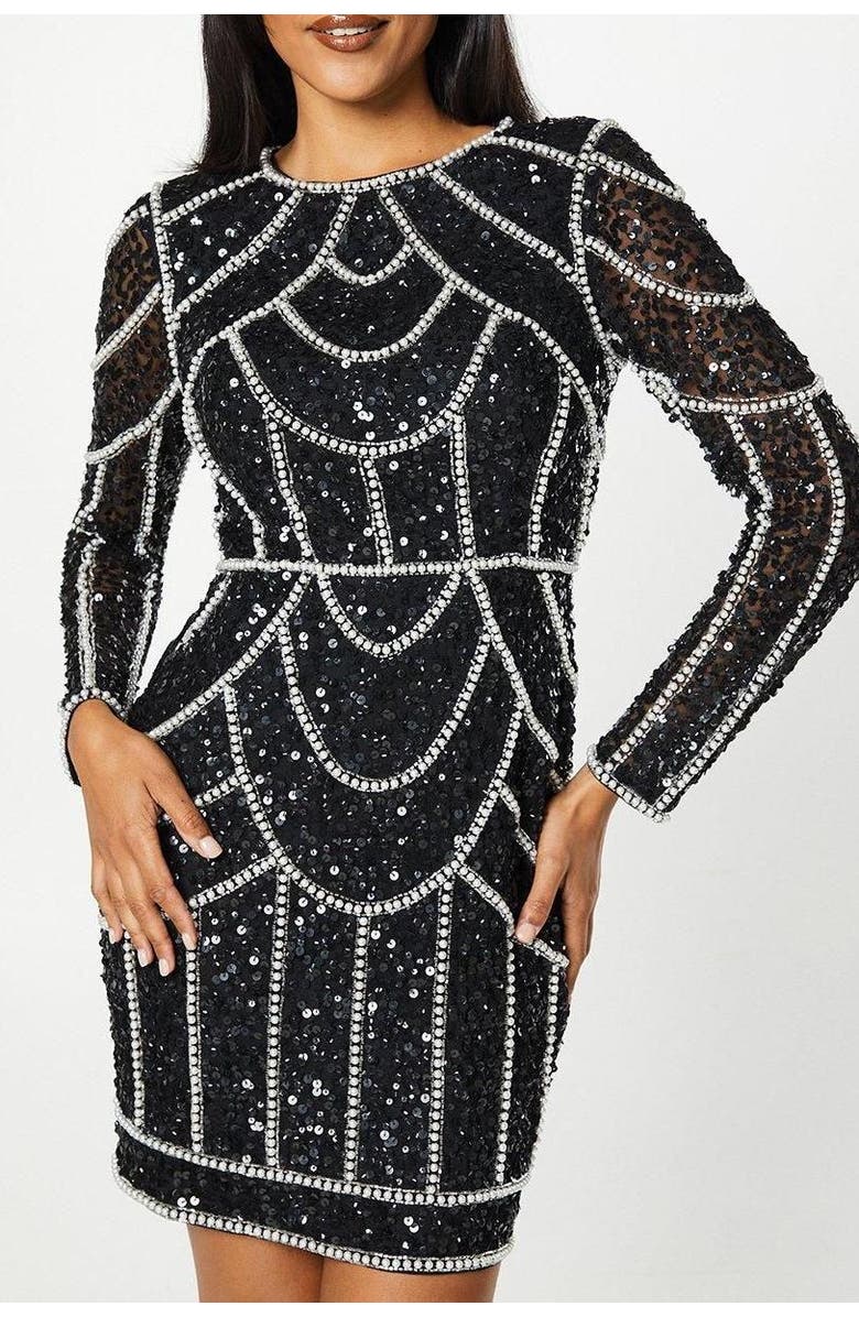 Coast Long Sleeve Sequin Mini Dress, Alternate, color, Black