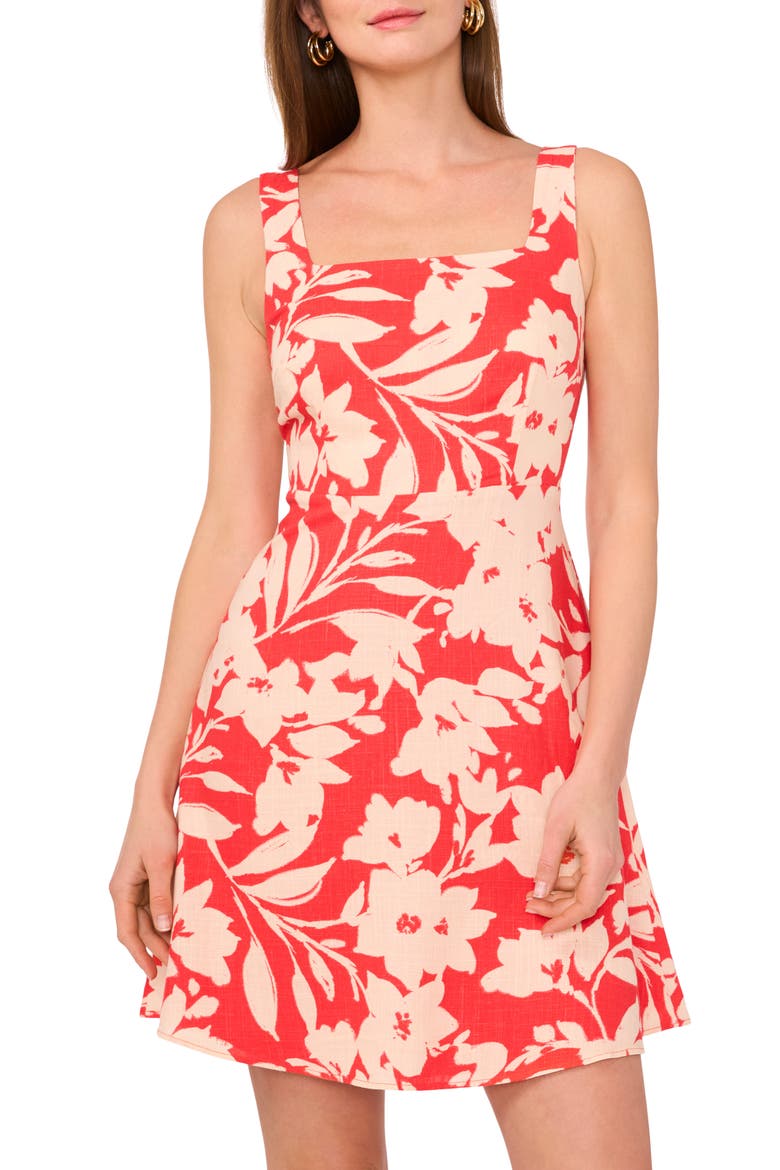 Floral Square Neck Fit & Flare Dress, Alternate, color, CAYENNE