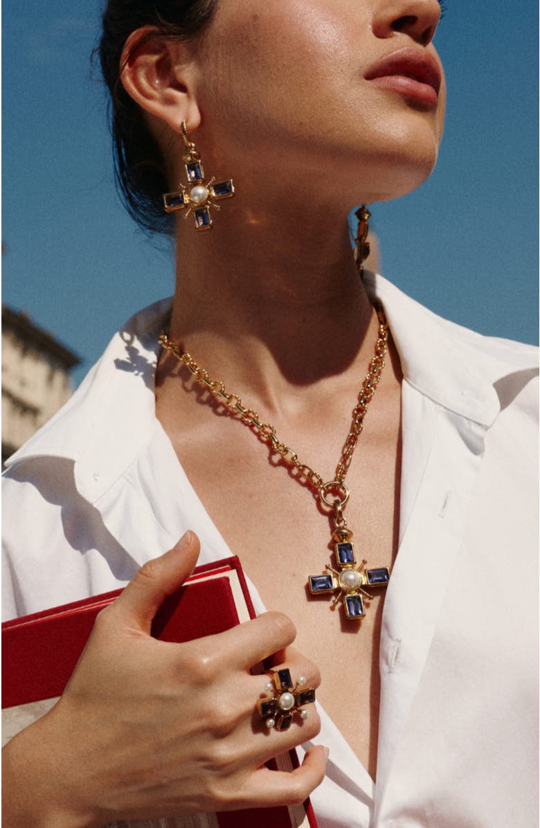 RC RETRO CHIC Byzantine Cross Necklace, Alternate, color, Purple & Gold & White