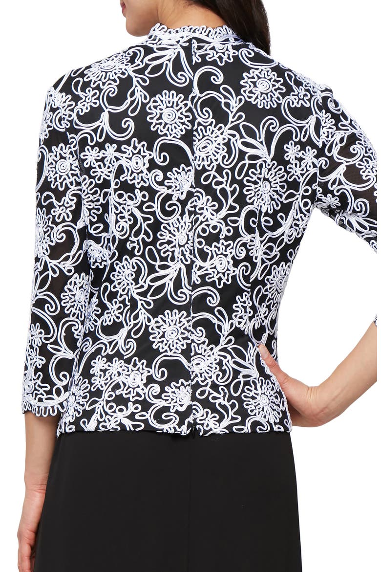Embroidered Illusion Sleeve Blouse, Alternate, color, BLACK WHITE