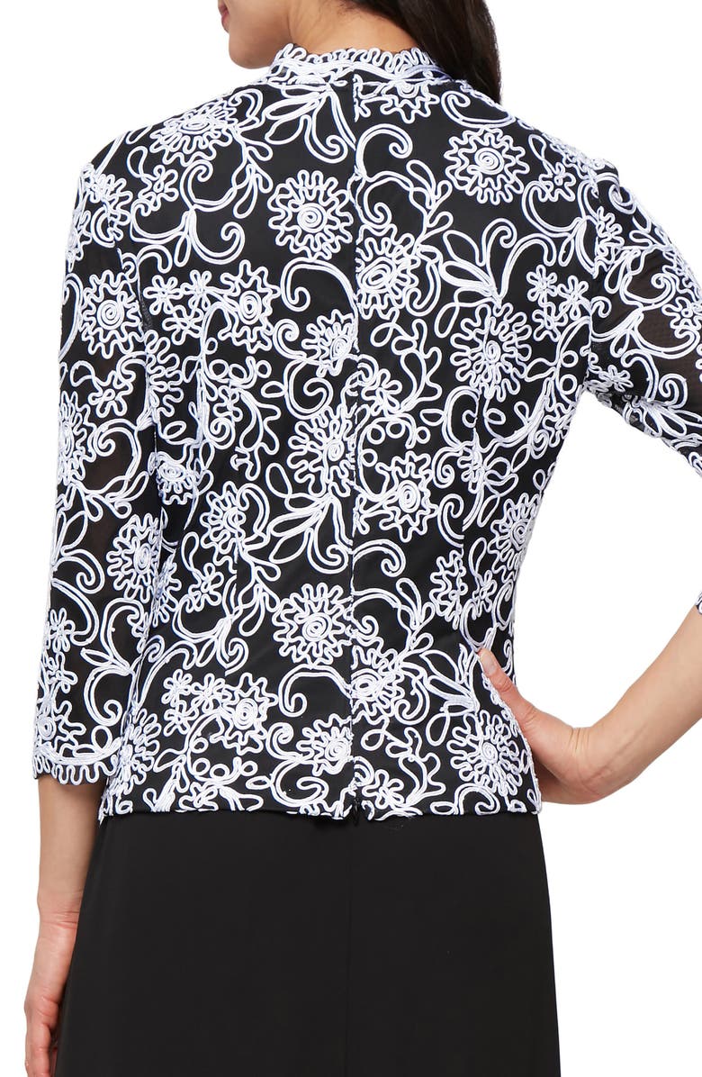 Alex Evenings Embroidered Illusion Sleeve Blouse, Alternate, color, Black White